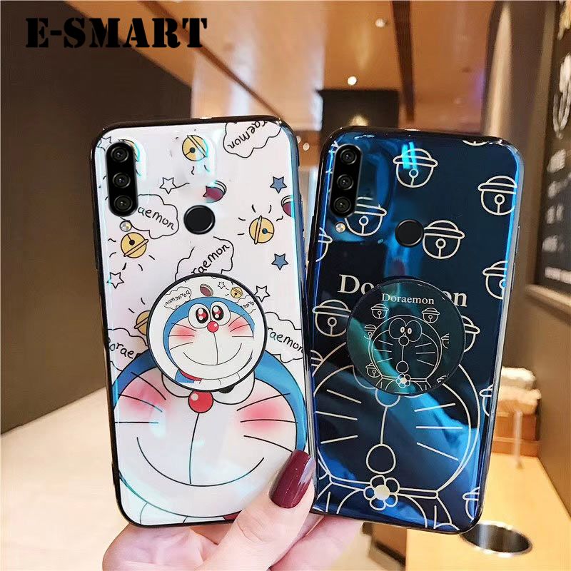 Phone Case HuaWei Y6P Back Cover Cute 3D Cartoon Blue Light Happy Doraemon Soft Couple Cases Stand Holder for HuaWei Y6P Case