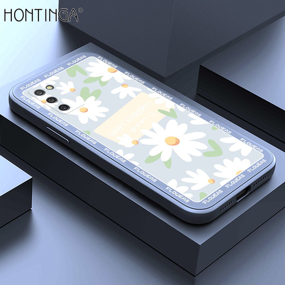 Hontinga for Samsung A02S Case Beautiful Daisy Flower Phone Case Phone Case Soft Square Edge Silicone Cases Full Lens Cover Shockproof Protection Cover