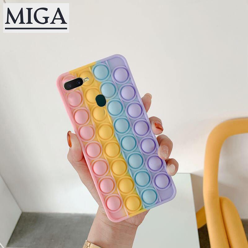 Shockproof Rainbow Soft Silicone Mobile Phone Case For OPPO A7 F9 A12 A5s A11K Fashion Pop Finger Toys Push It Bubble Relieve Stress Casing Cover