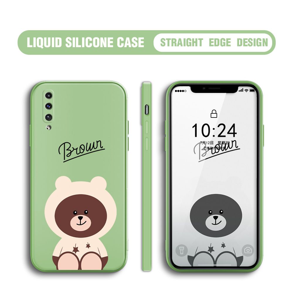 BILI for Samsung Galaxy Galaxy A50 / A50S / A30S Back Cover Brown Bear Multicolor Liquid Silicone Phone Case Soft Square Lens Protection Phone Cases