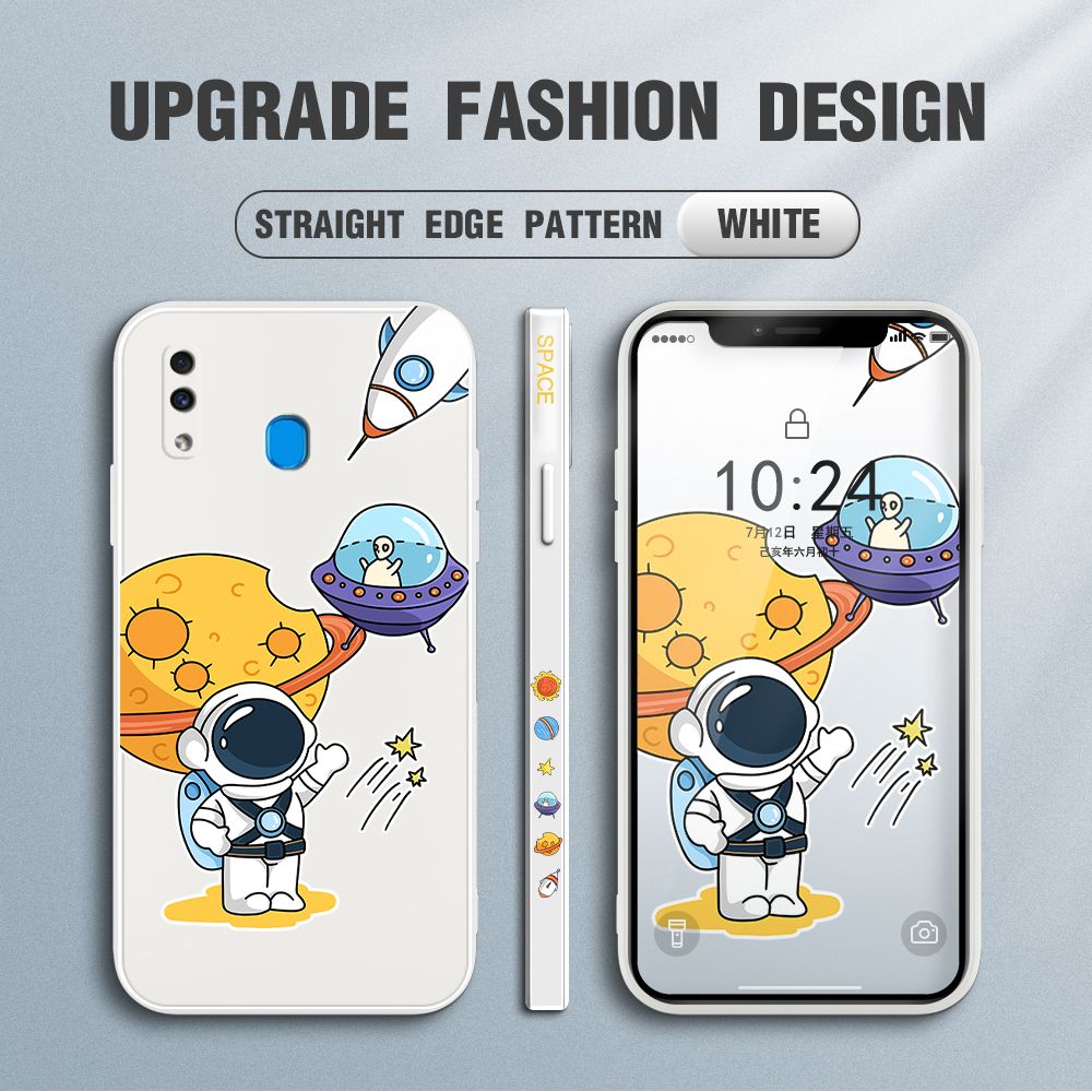 Jizetin for Samsung Galaxy A20 / A30 Case Side Design Phone Cover Moon Space Astronaut Cover Square Edge Pattern Liquid Silicone Trend Case