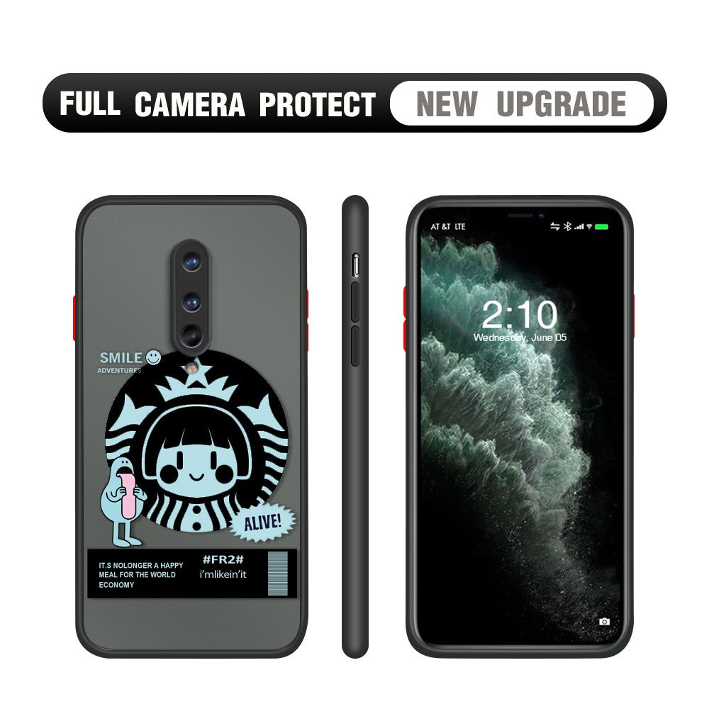 Hontinga for OnePlus 8 Case Cute Coffee Girl Camera Shockproof Protection Casing Edge Frosted Transparent Phone Cover