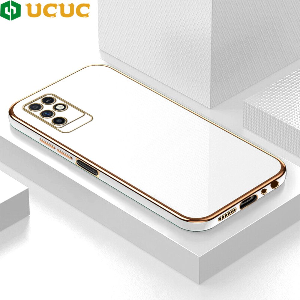 UCUC for Infinix Note 10 Back Cover + Free Lanyard Colour Luxury 6D Plating Case Side Pattern Soft Silicone Square Phone Cases