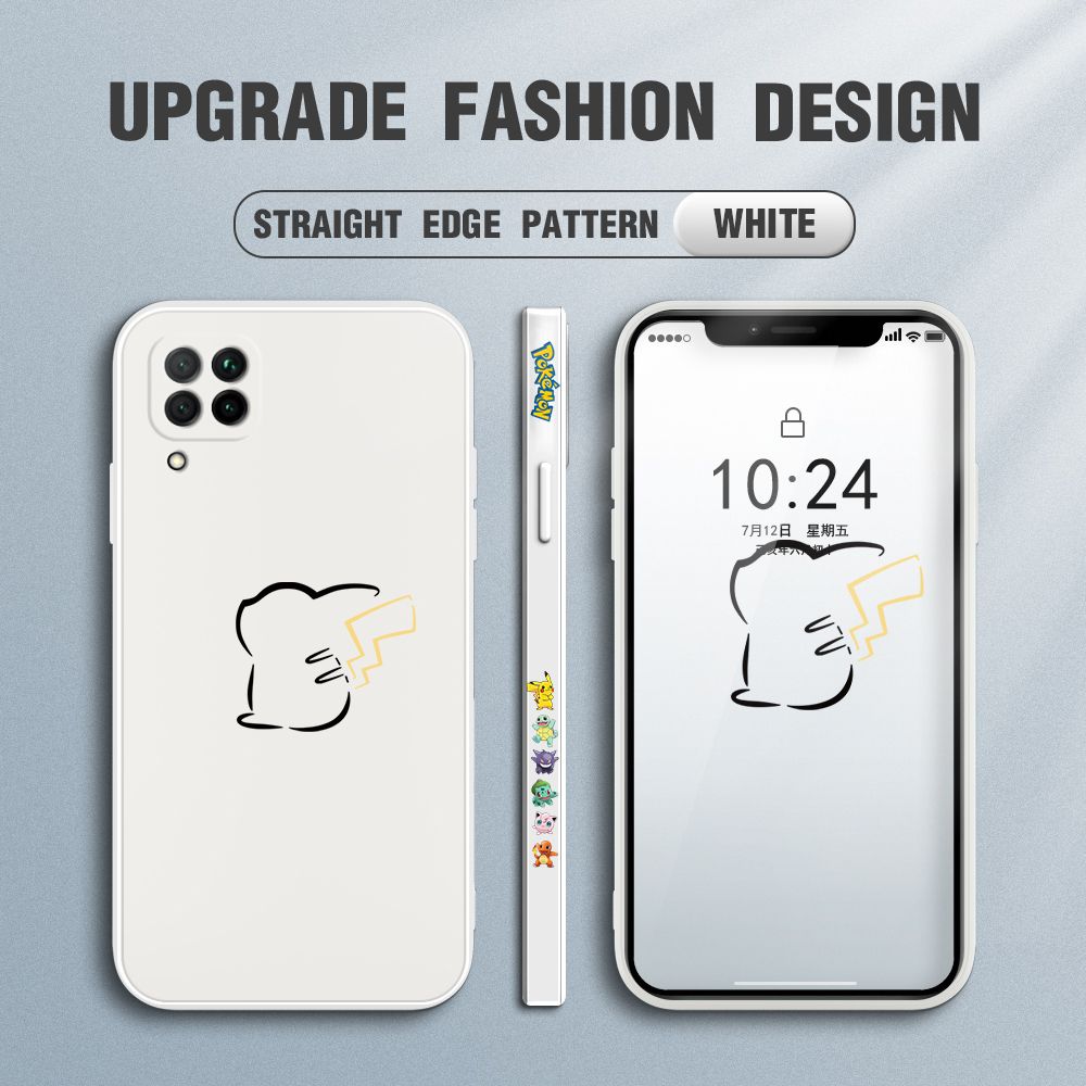 Jizetin for Huawei Nova 7i Case New Pikachu Pokémon Design Side Design Phone Case Square Edge Pattern Liquid Silicone Cases Full Cover Camera Soft Protection Case