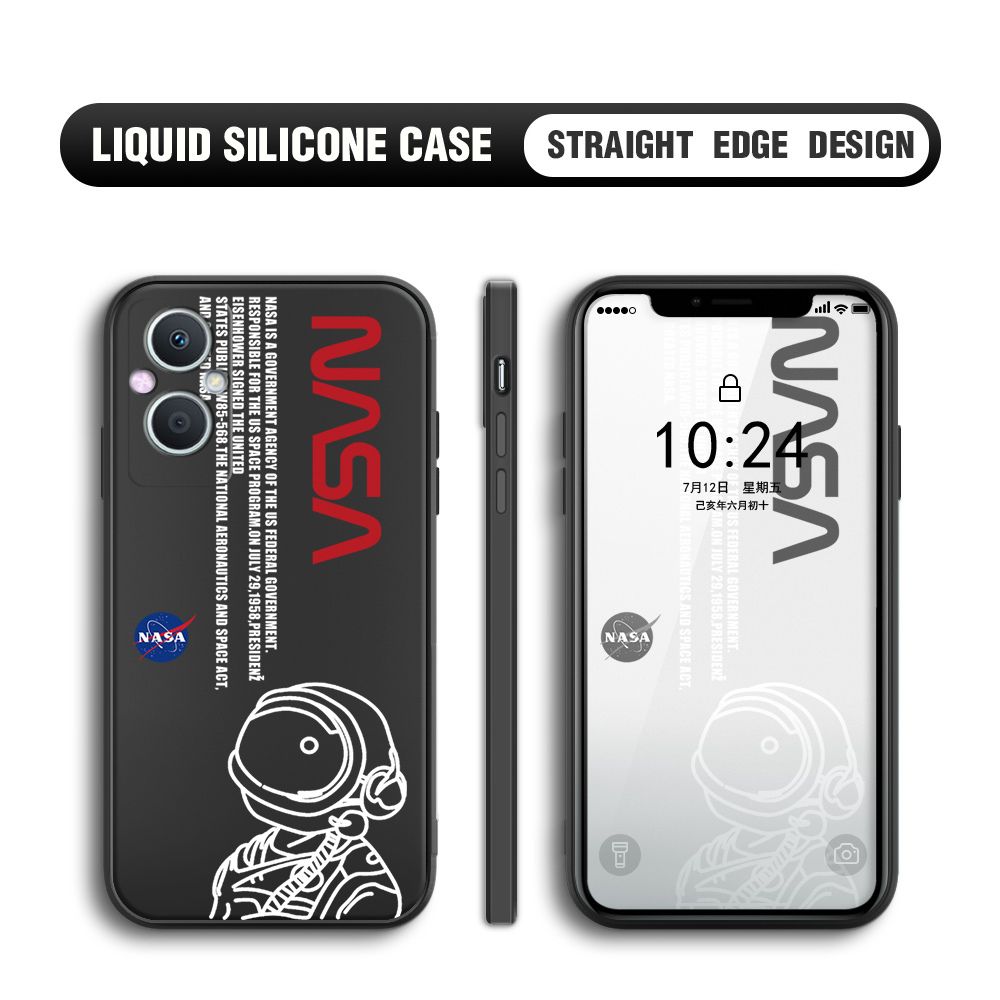 Jizetin for OPPO Reno7 Z 5G Back Cover NASA Spacecraft Pattern Design Liquid Silicone Phone Case Soft Full Camera Protect Phone Cases
