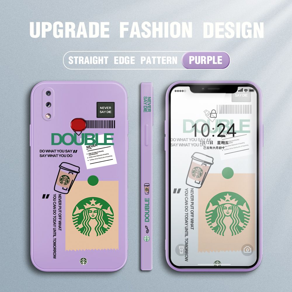 Jizetin for Samsung Galaxy A10S Back Cover Creative Coffee Brand Side Design Liquid Silicone Phone Case Soft Full Camera Protect Phone Cases