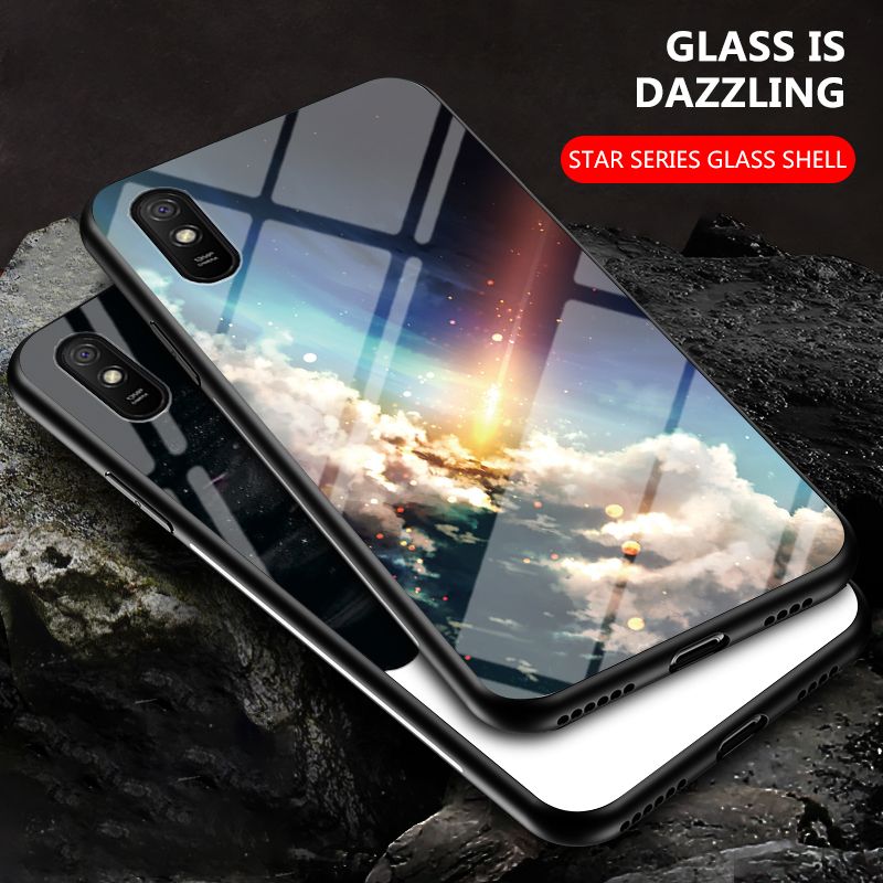 Back Cover For Xiaomi Redmi 9A Case Moon and Star Tempered Glass Protector Protection Cover for Xiaomi Redmi 9A Phone cases