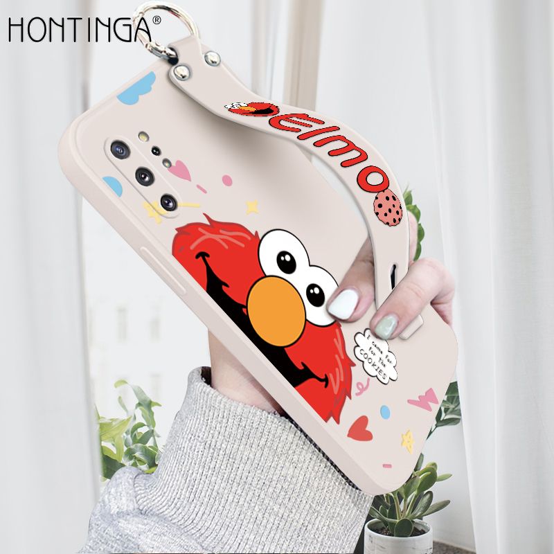 Hontinga for Samsung Galaxy Note 10 Plus Wrist Strap Case Cute Cute Cartoon Little Monster Phone Cover Square Edge Liquid Silicone Case Full Cover Camera Shockproof Protective Cases