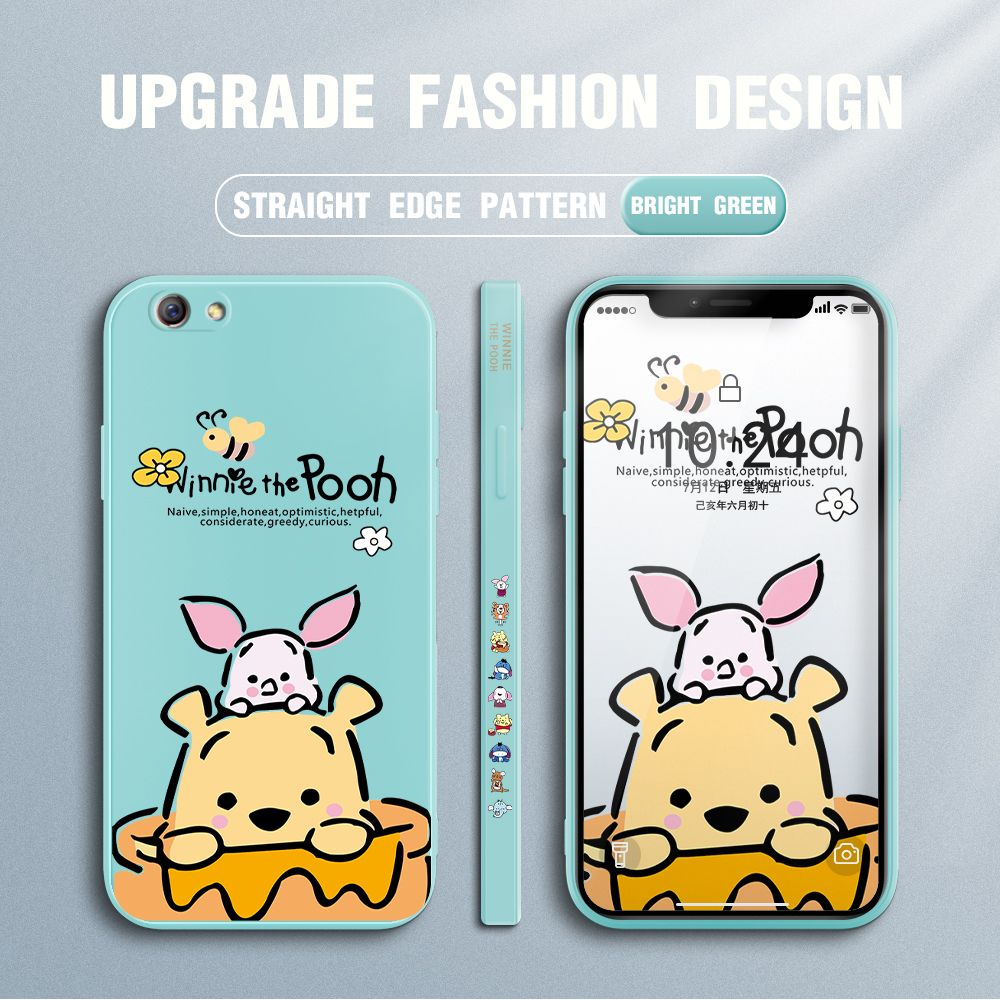Jizetin for OPPO R9S Plus Case Side Design Phone Cover Lovely Cartoon Pooh Bear Cover Square Edge Pattern Liquid Silicone Trend Case