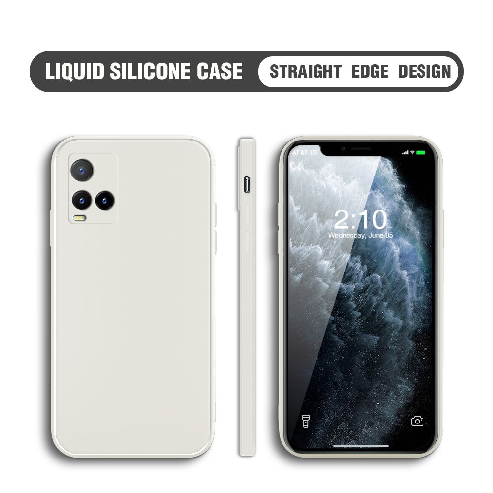 Hontinga for Vivo Y21S Case Simple Candy Color Back Cover Square Edge Pattern Liquid Silicone Phone Cases