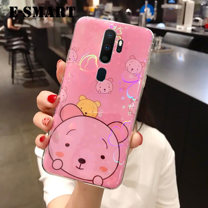 For OPPO A9 2020 Case Cute Cartoon Bear Back Covers Soft Silicone Colorful Cherry Blossoms for OPPO A9 2020 Back Cover