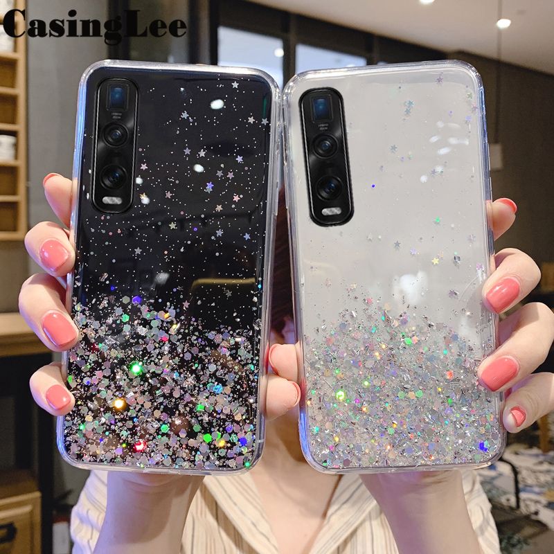 Casinglee For OPPO Find X2 Pro case Full Stars Moon Glitter Bling Sequins Cases Soft Back cover for OPPO FindX2 Pro Phone cases Starry Sky Transparent For girls and Boys