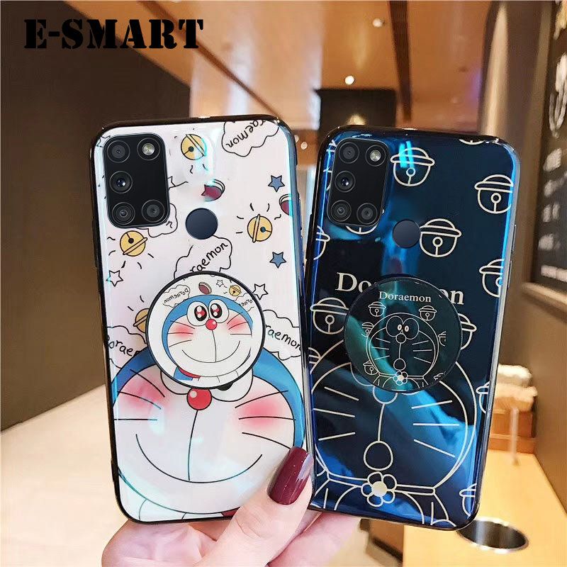 Phone Case Realme 7i Back Cover Cute 3D Cartoon Blue Light Happy Doraemon Soft Couple Cases Stand Holder for Realme 7i Case