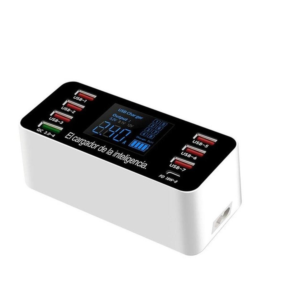 8-USB Ports Smart Socket Phone Charger QC3.0 60W Multi-Port HUB USB Adapter Quick Charge Station LED Display