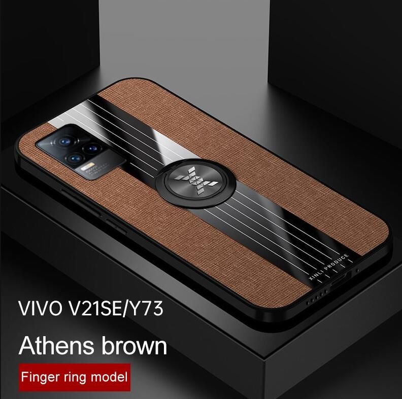 icasecover for VIVO V21e Hard Case Hybrid Shockproof Fabric Silicone Splicing Color Car Magnetic Ring Buckle Back Cover