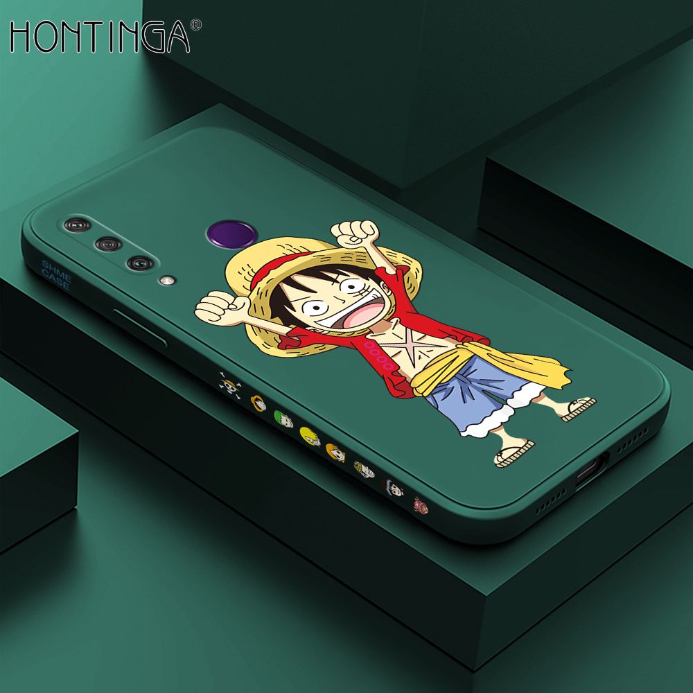 Hontinga for Huawei Y6P Case Side Design Anime Cartoon Luffy Back Cover Soft Square Edge Pattern Liquid Silicone Trend Phone Cases