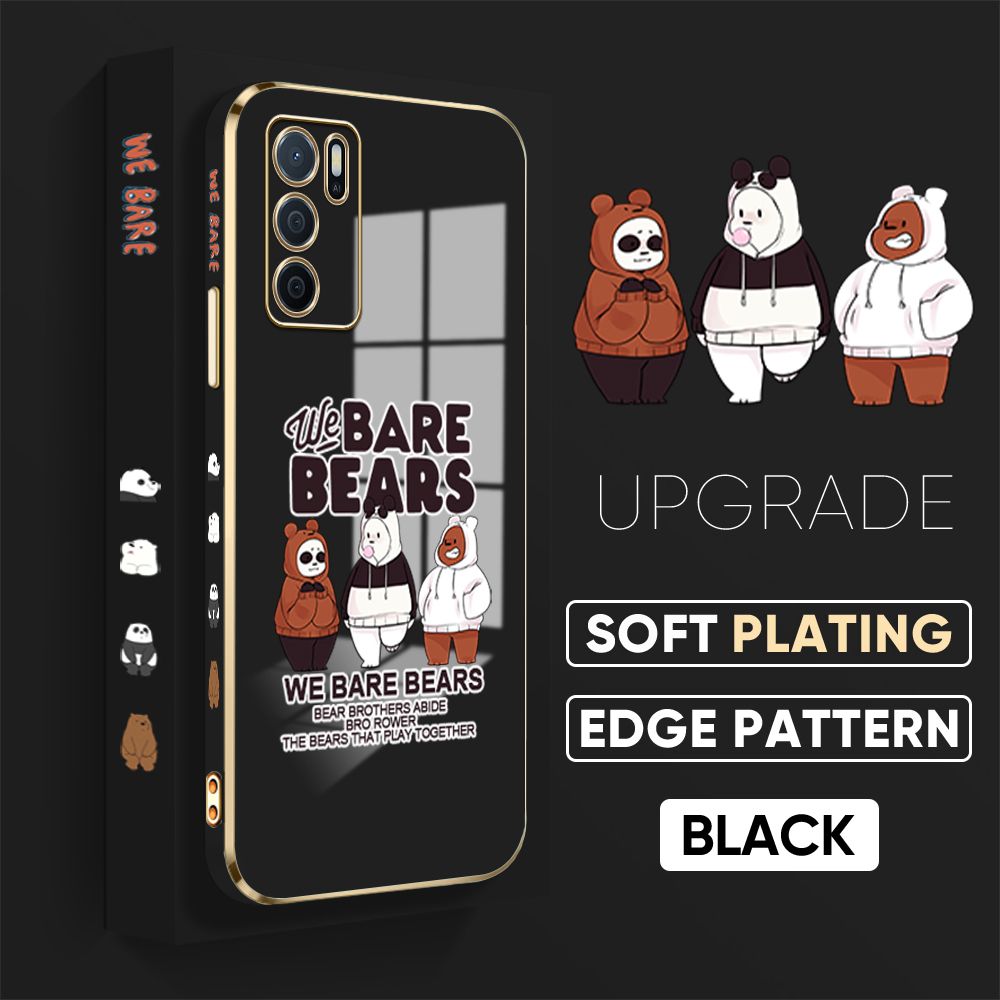 TA for OPPO A16 Back Cover + Free Lanyard Cute Three Bears Luxury 6D Plating Case Side Pattern Soft Silicone Square Phone Cases