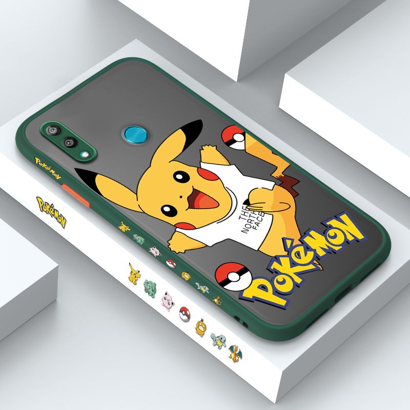 ZeroQiQi for Huawei Y7 Prime 2019 Case White Clothes Pikachu Side Printing Cover Frosted Ultra Thin Protective Anti Fall Phone Case