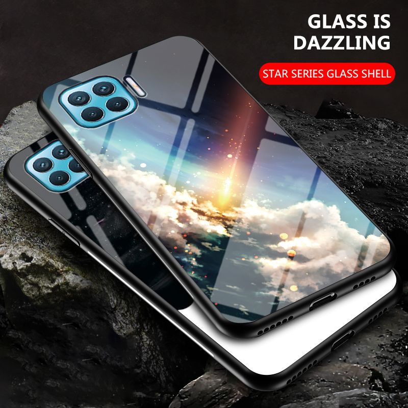 Back Cover For OPPO F17 Pro Case Moon and Star Tempered Glass Protector Protection Cover for OPPO F17 Pro Phone cases