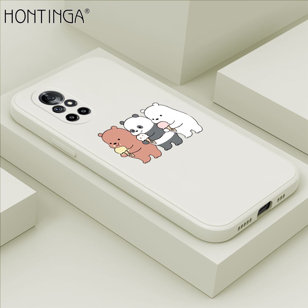 Hontinga for Huawei Nova 8 Case Cute Cartoon Bear  Phone Case Soft Square Edge Silicone Cases Full Lens Cover Shockproof Protection Cover
