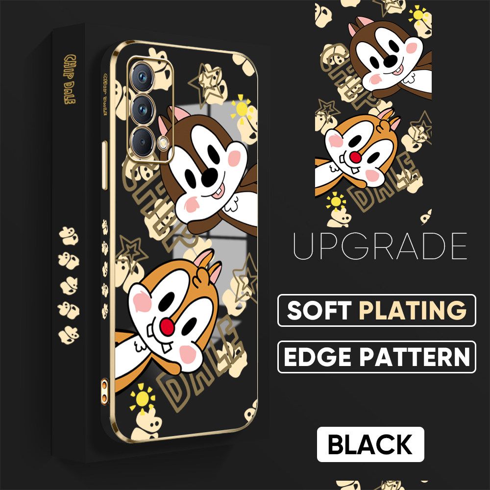 Jizetin (Free Lanyard) Realme GT Master Back Cover Two Chipmunks Luxury 6D Plating Case Side Pattern Soft Silicone Square Mobile Phone Cases