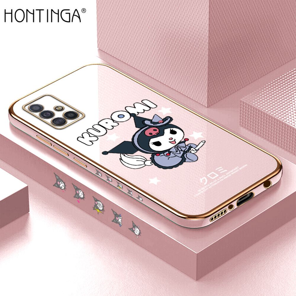 Hontinga for Samsung A51 4G Case Luxury 6D Plating Cartoon Little Witch Side Pattern Soft Back Cover Silicone Square Phone Cases