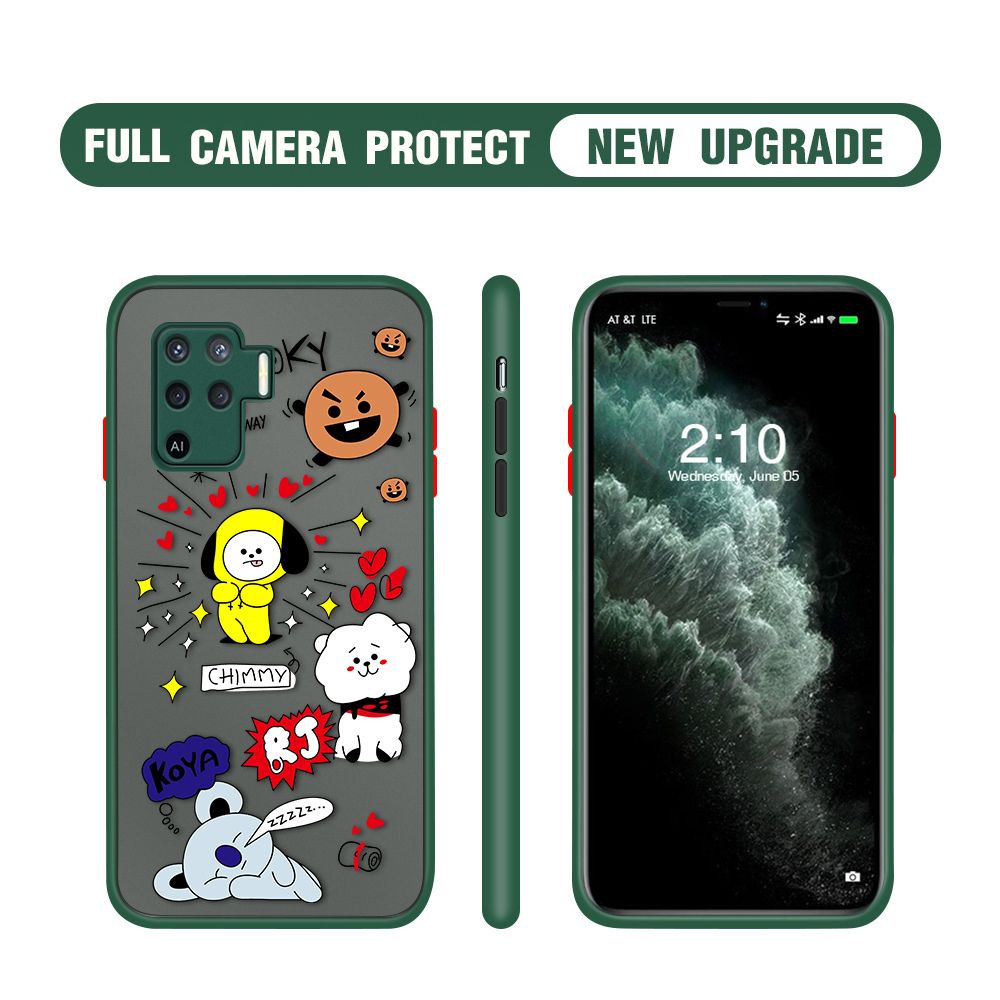 Hontinga for OPPO A94 Case Cute Cartoon Animals Camera Shockproof Protection Casing Edge Frosted Transparent Phone Cover
