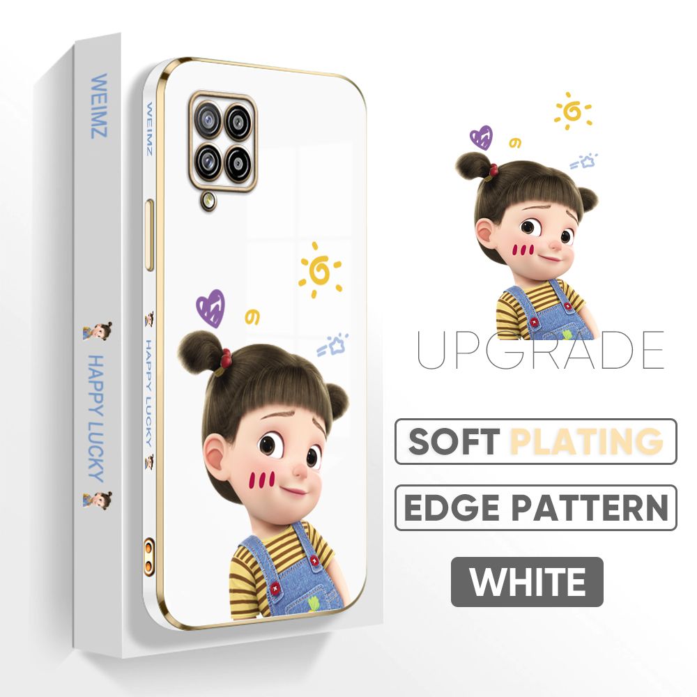 TA for Samsung Galaxy A42 5G Back Cover + Free Lanyard Naughty Girl Luxury 6D Plating Case Side Pattern Soft Silicone Square Phone Cases