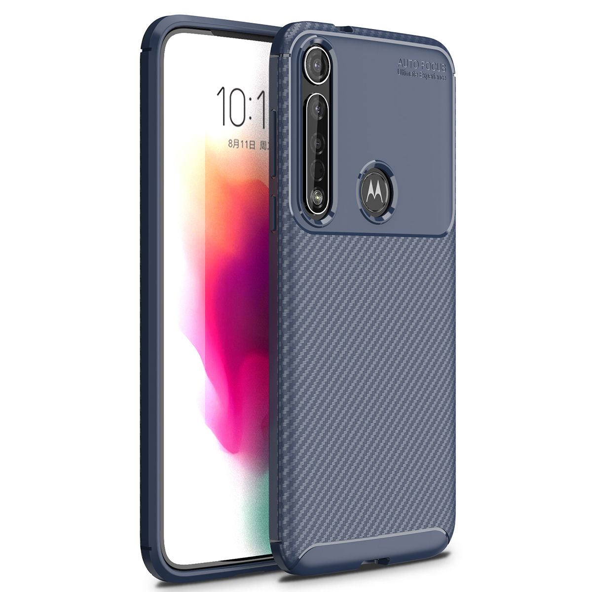 For Motorola Moto G8 Plus Case Soft Back Cover Anti-knock TPU Bumper Carbon Fiber Phone Case