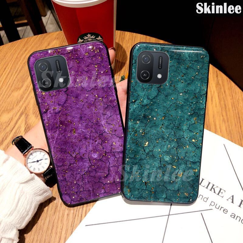 Phone case OPPO A16E Back Cover Luxury Emerald marble Female Lady Rhinestone back cover For OPPO A16E cases