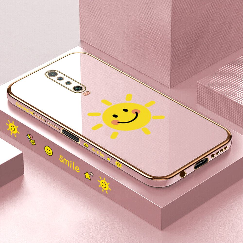 ZeroQiQi for Redmi K30 Xiaomi Poco X2 Back Cover Smiling Sun Luxury 6D Plating Case Side Pattern Soft Silicone Square Phone Cases + Free Lanyard