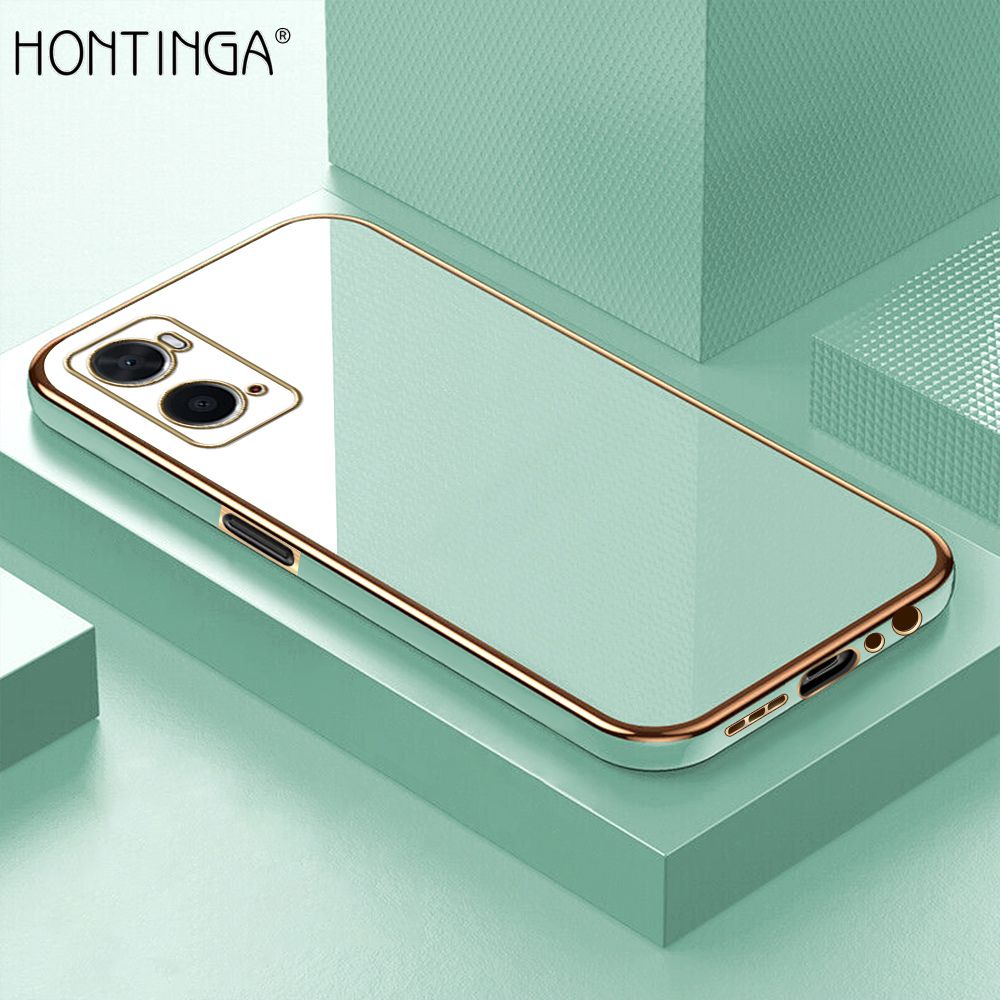 Hontinga for OPPO A76 / A36 Back Cover + Free Lanyard Luxury 6D Plating Frame Shiny Bling Case Soft Silicone Square Mobile Cover