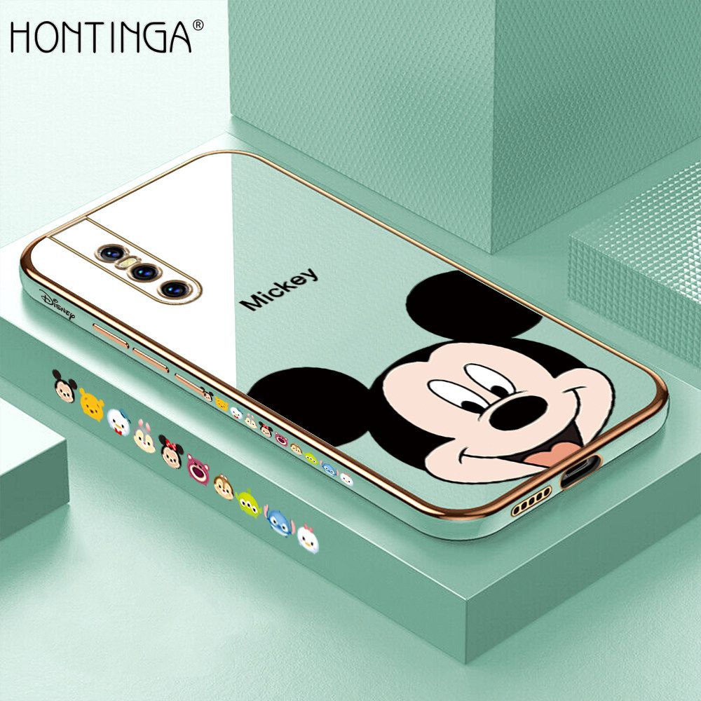 Hontinga for Vivo V15 Pro Back Cover + Free Lanyard Luxury 6D Plating Cartoon Mouse Side Pattern Case Soft Silicone Square Mobile Cover