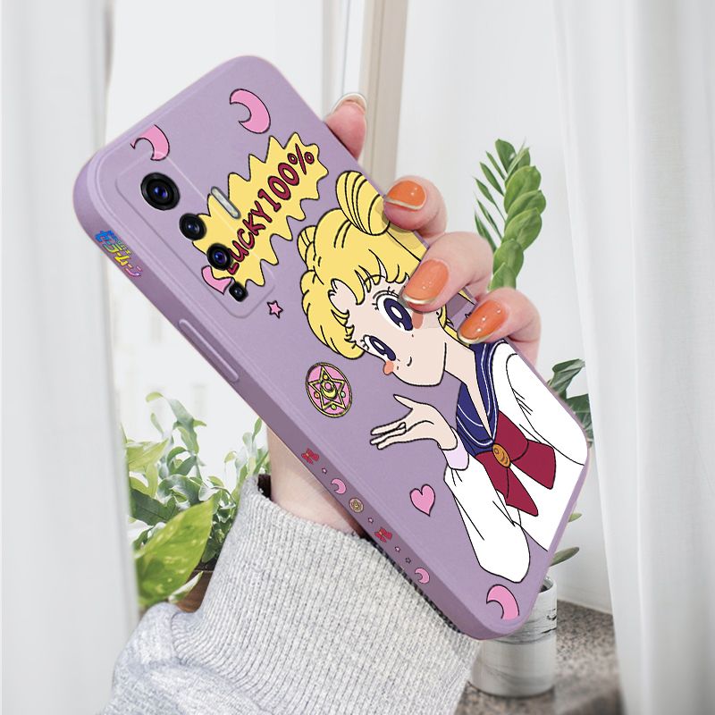 AMORVOR for Vivo X50 5G Back Cover Anime Super Sailor Moon Side design Soft Case Liquid Silicone Phone Cases