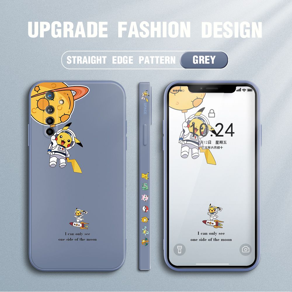 Jizetin for Realme X2 / Realme XT Case Side Design Phone Cover Cute Astronaut Pikachu Cover Square Edge Pattern Liquid Silicone Trend Case