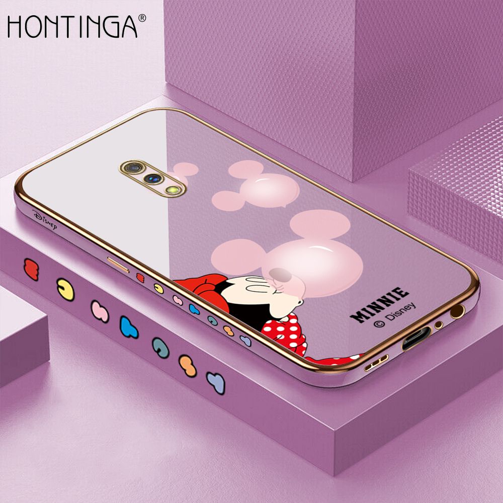 Hontinga for Realme X OPPO K3 Back Cover + Free Lanyard Luxury 6D Plating Cartoon Bubble Mouse Side Pattern Case Soft Silicone Square Mobile Cover