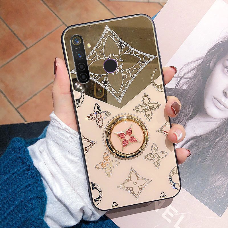 For Realme C3 Mirror Case Magnetic Ring Holder Luxury Diamond Clover Cross for Realme C3 Make Up Mirror Back Cover