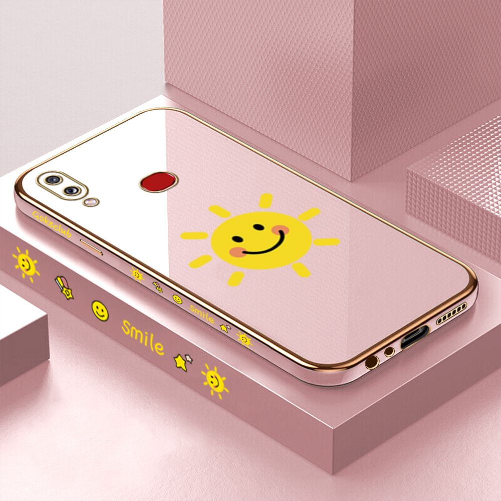 ZeroQiQi for Samsung Galaxy A10S Back Cover Smiling Sun Luxury 6D Plating Case Side Pattern Soft Silicone Square Phone Cases + Free Lanyard