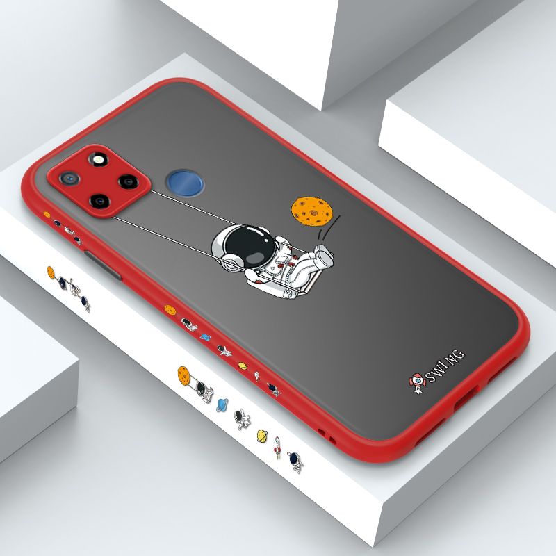 ZeroQiQi for Realme Narzo 30A Case Astronaut Swinging Side Printing Cover Frosted Ultra Thin Protective Anti Fall Phone Case