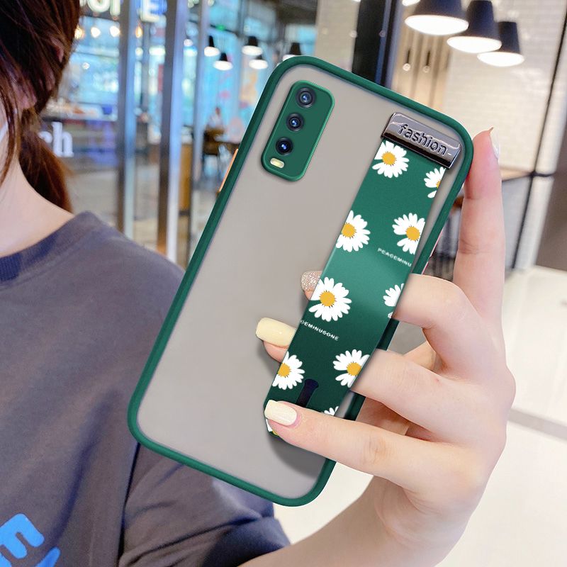 UCUC for Vivo Y20 Wrist Strap Case INS Style Small Fresh Daisies Wristband Printing Cover Shockproof Frosted Phone Case