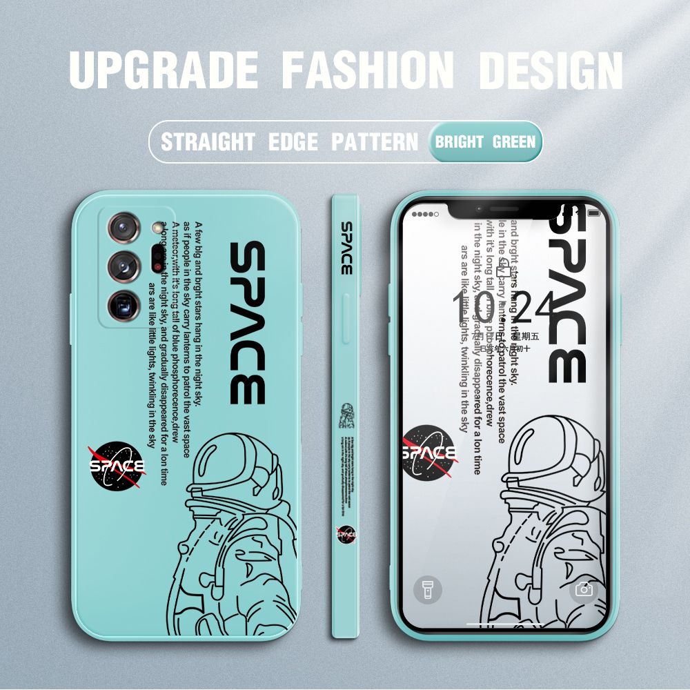 Jizetin for Samsung Galaxy Note 20 Ultra Case NASA Astronaut Design Side Design Phone Case Square Edge Pattern Liquid Silicone Cases Full Cover Camera Shockproof Protective Case