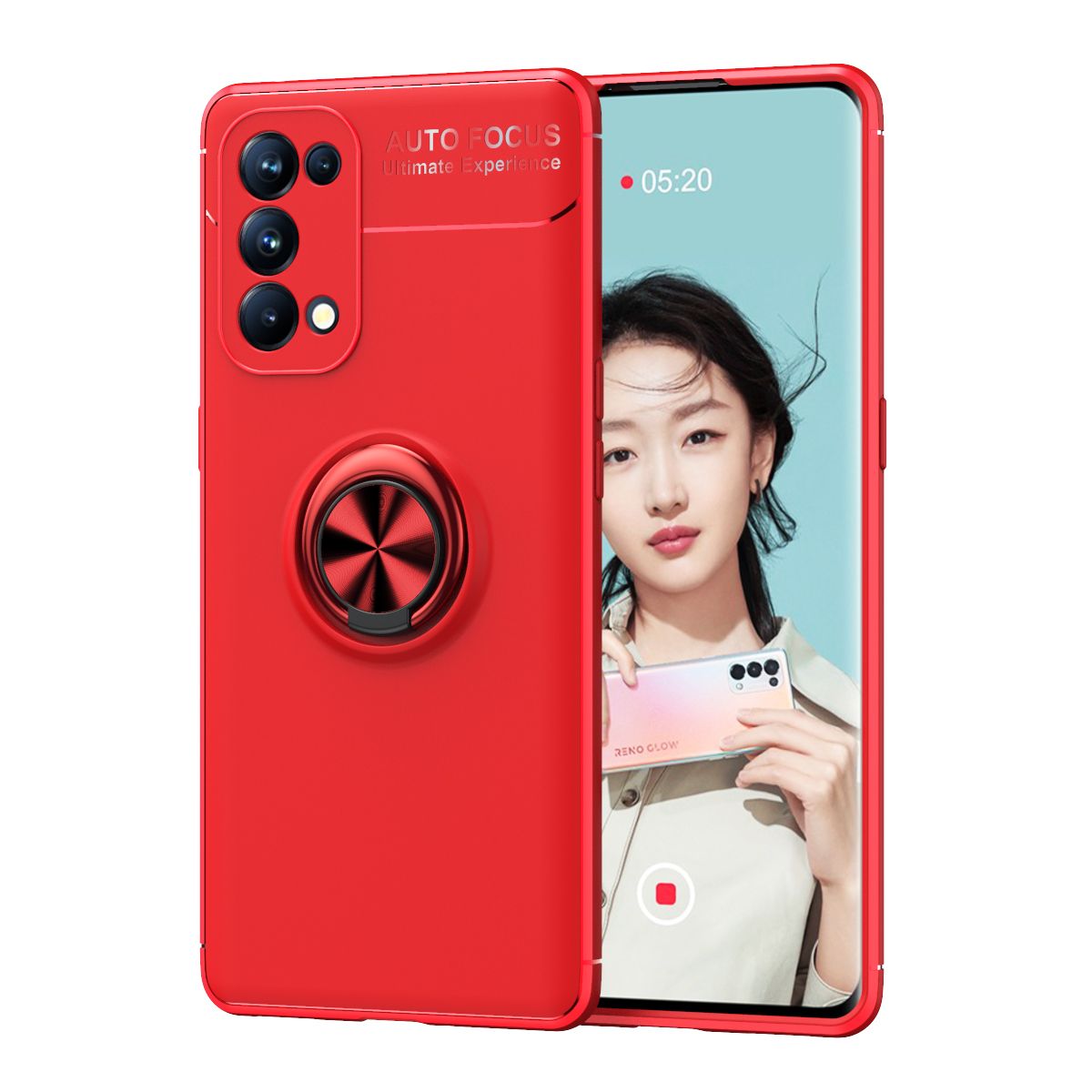 For OPPO Reno 5 360 Degree Rotating Ring Clip Holder Case (Compatible with Magnetic Car Mount) Resilient TPU Drop Protection Armor Protective Case Cover