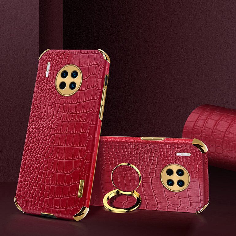 Luxury Plated Crocodile Pattern Leather Holder Phone Case For Huawei Mate 30 Pro / Huawei Mate 30E Pro 5G Magentic Car Ring Stand Cover