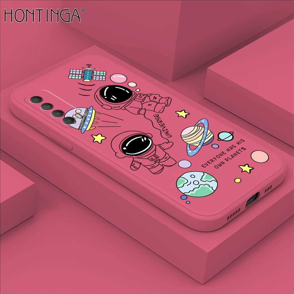 Hontinga for Huawei Y7A 2020 Case Fashion Earth Planet Astronaut Phone Case Soft Square Edge Silicone Cases Full Lens Cover Shockproof Protection Cover