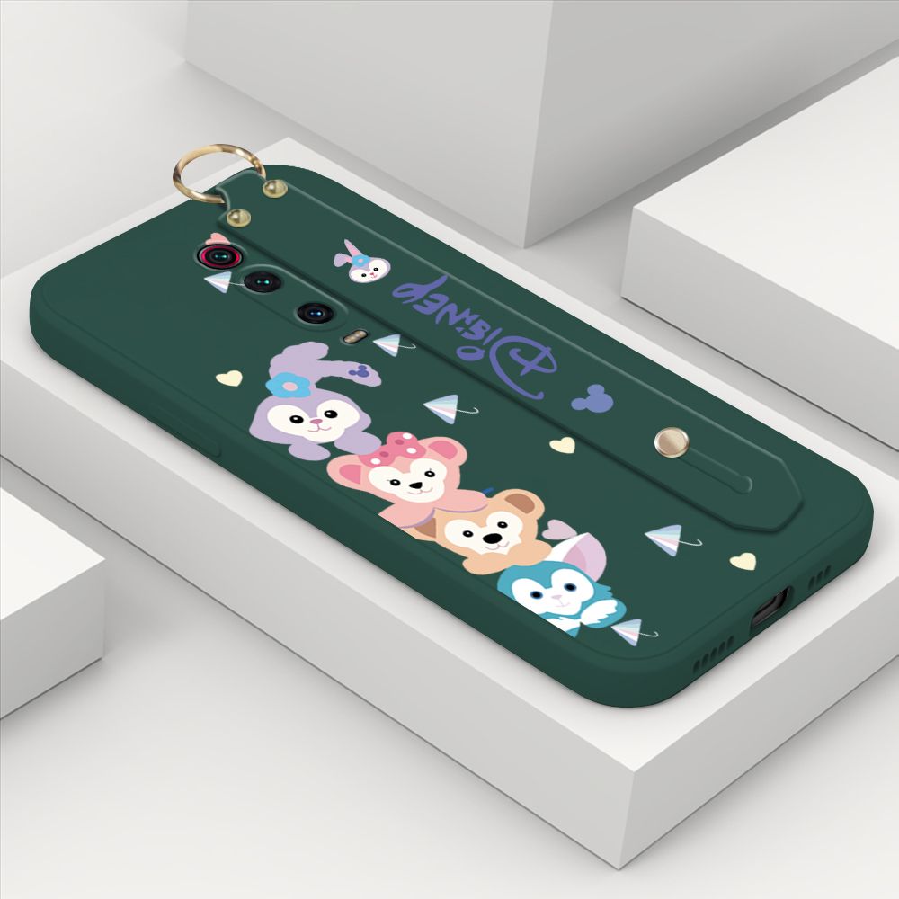 ZeroQiQi for Xiaomi Mi 9T Pro Wrist Strap Case INS Cute Style Creative Cartoon Rabbit and Fox Cover Thin Square Edge Liquid Silicone Phone Case
