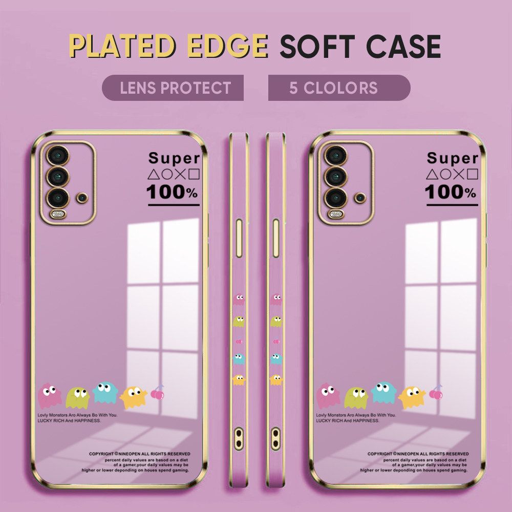 Luxury 6D Plating Case for Redmi 9T Back Cover Game Little Monster Side Pattern Soft Silicone Square Phone Cases