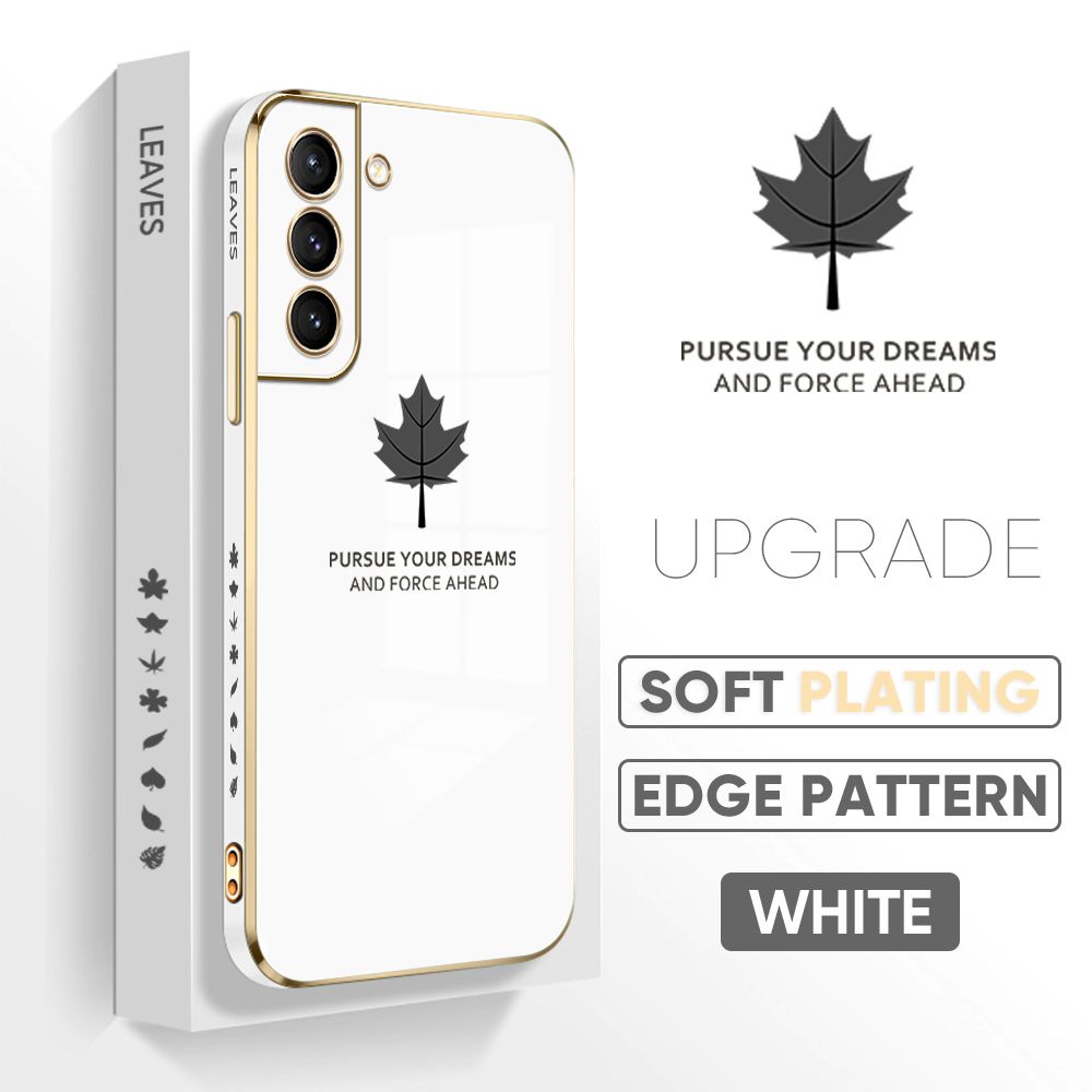 Jizetin (Free Lanyard) Samsung S21 5G Back Cover Maple Leaf Luxury 6D Plating Case Side Pattern Soft Silicone Square Phone Cases
