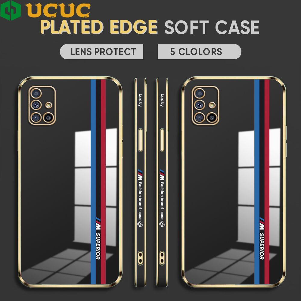 UCUC for Samsung Galaxy M51 Back Cover + Free Lanyard Track Sign Luxury 6D Plating Case Side Pattern Soft Silicone Square Phone Cases
