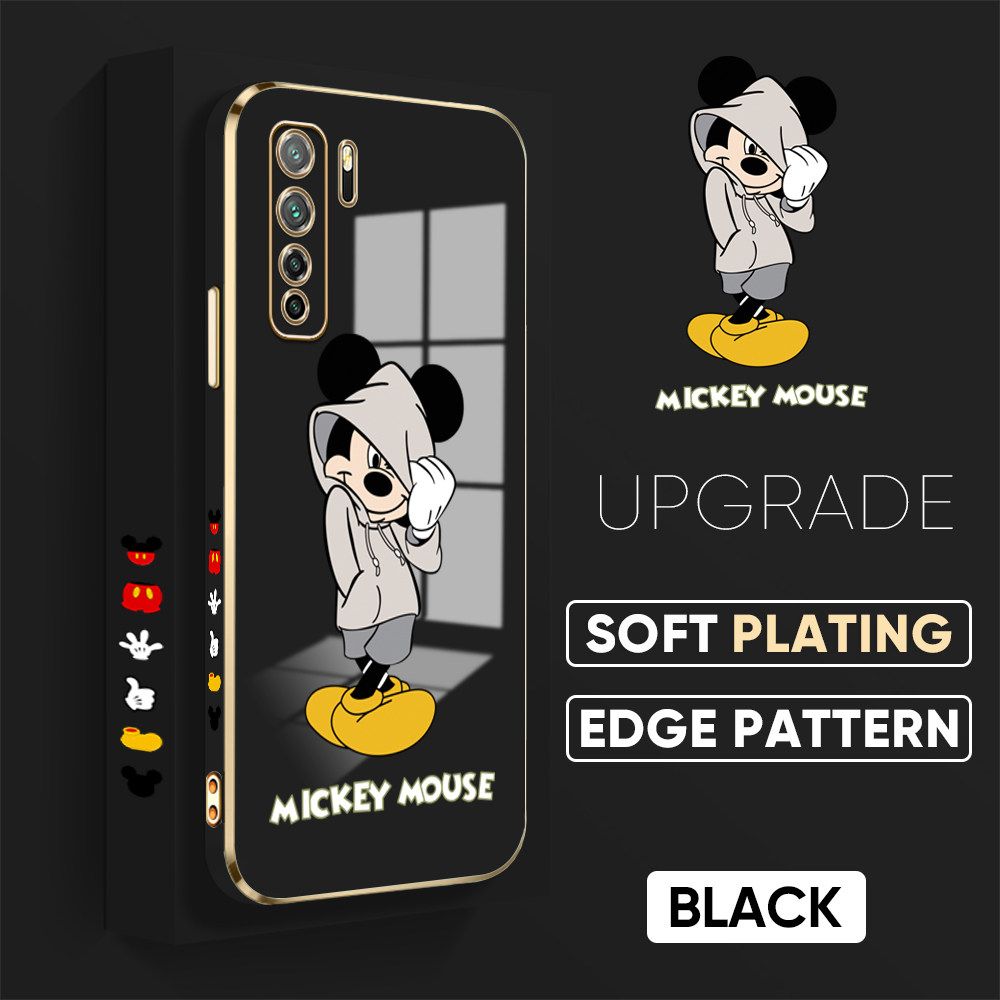 TA for Huawei Nova 7 SE Back Cover + Free Lanyard Handsome Mouse Luxury 6D Plating Case Side Pattern Soft Silicone Square Phone Cases