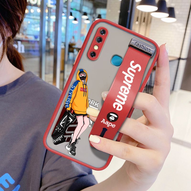 UCUC for Infinix Hot 8 Wrist Strap Case Creative Cartoon Handsome Girl Wristband Printing Cover Shockproof Frosted Phone Case